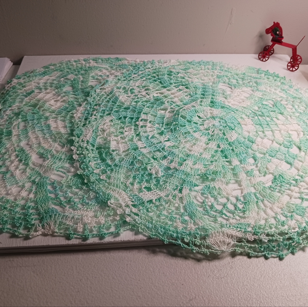 Charming and crocheted vintage dolls set of two, size 15.5 in color green and wh